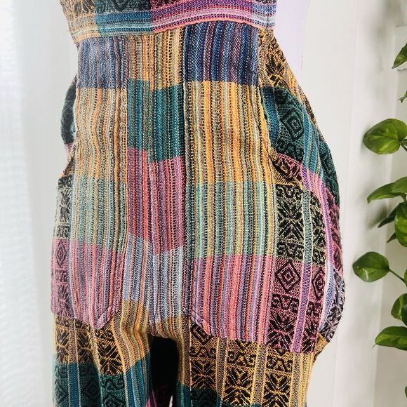 Colorful Patchwork Soft Cotton Boho Hippie Overall Jumpsuit - Size Small - Picture 4 of 8
